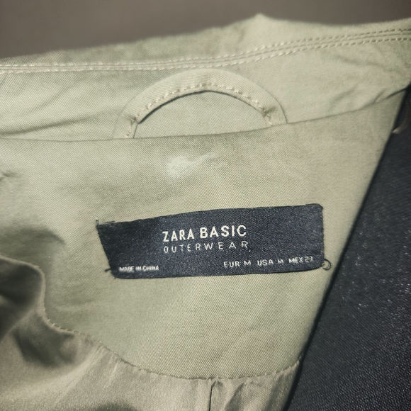 NWOT Zara Basics Outerwear Olive Green‎ Trench Coat - Picture 6 of 6